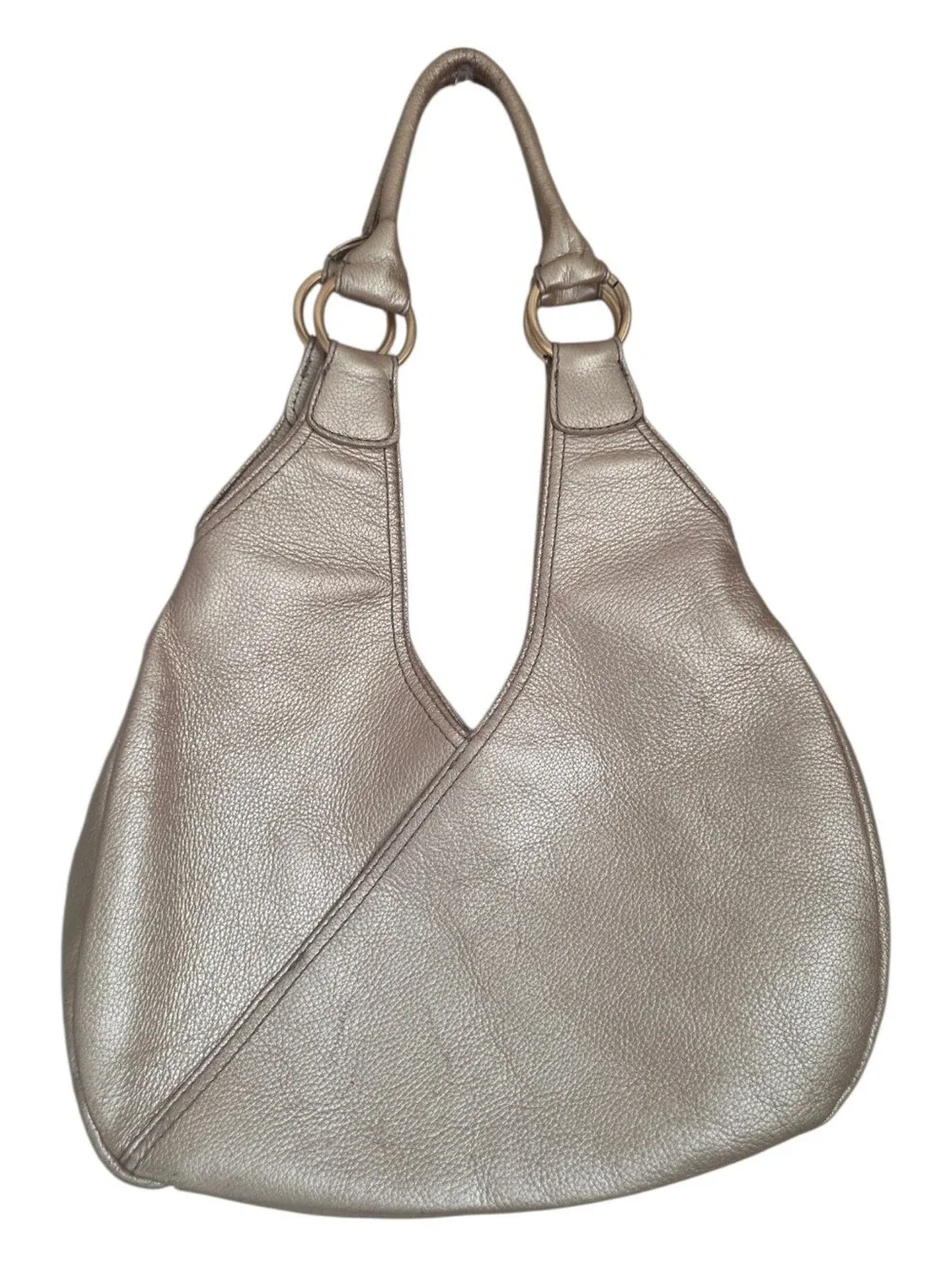 fossil metallic champagne gold pewter pebbled leather hobo shoulder bag purse